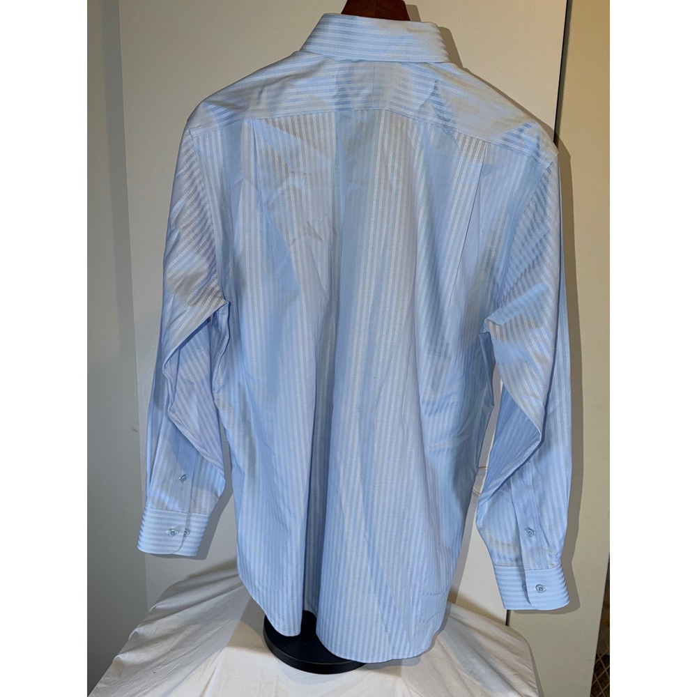 Paul Fredrick Dress Shirt Mens 16 x 33 Blue Striped Non-Iron Two Ply Cotton - Picture 6 of 8